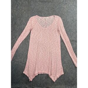 Mudd Pink Space Dye‎ Sharkbite Hem V-Neck Tunic Top Long Sleeve XS